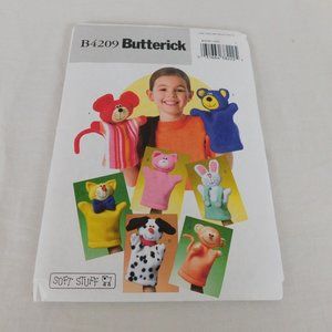 Butterick B4209 Sewing Pattern Hand Puppets Soft Stuff Bear Pig Cat Dog Monkey